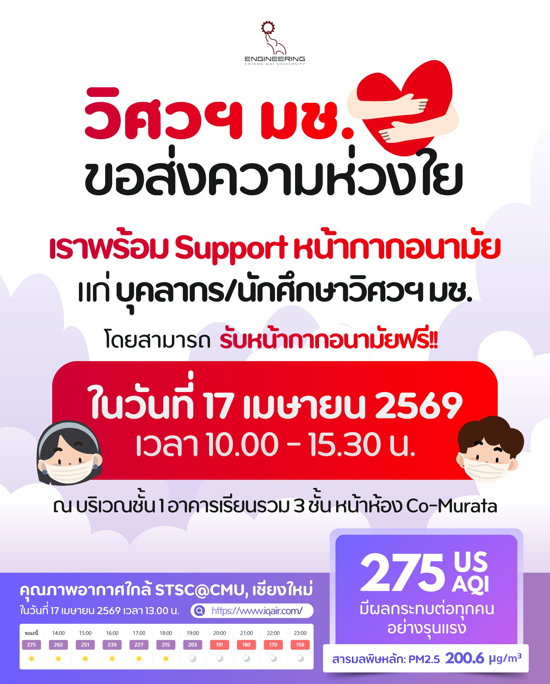 รายงานค่าฝุ่น PM 2.5 และแจกหน้ากากอนามัย ในวันที่ 17/4/2569